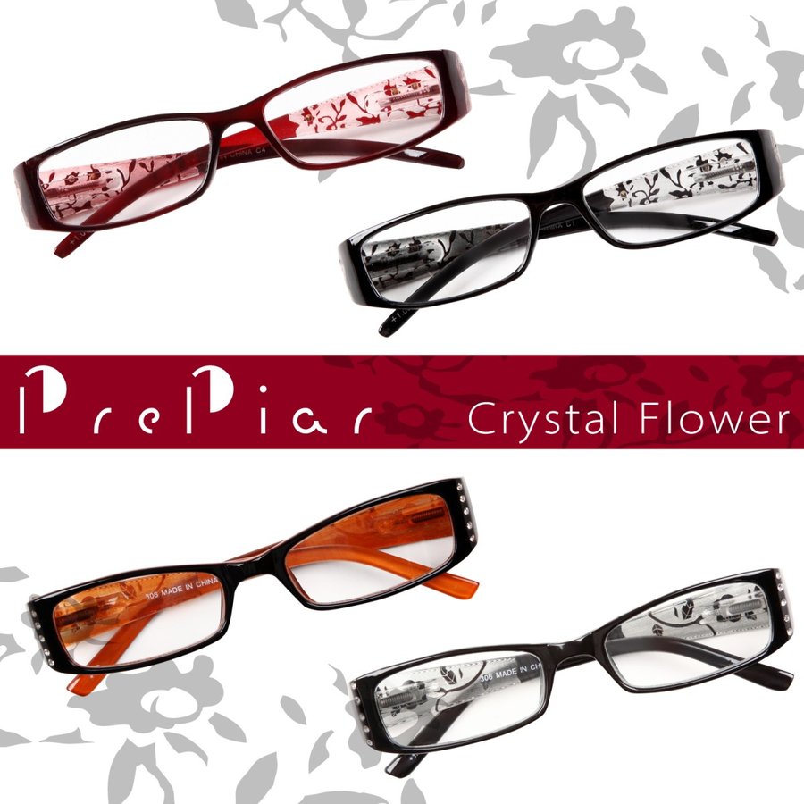 老眼鏡 花柄 ブルーライトカット シック おしゃれ レディース ケース付き CrystalFlower 保証書付き ラインストーン シニアグラス 人気 バネ丁番 女性