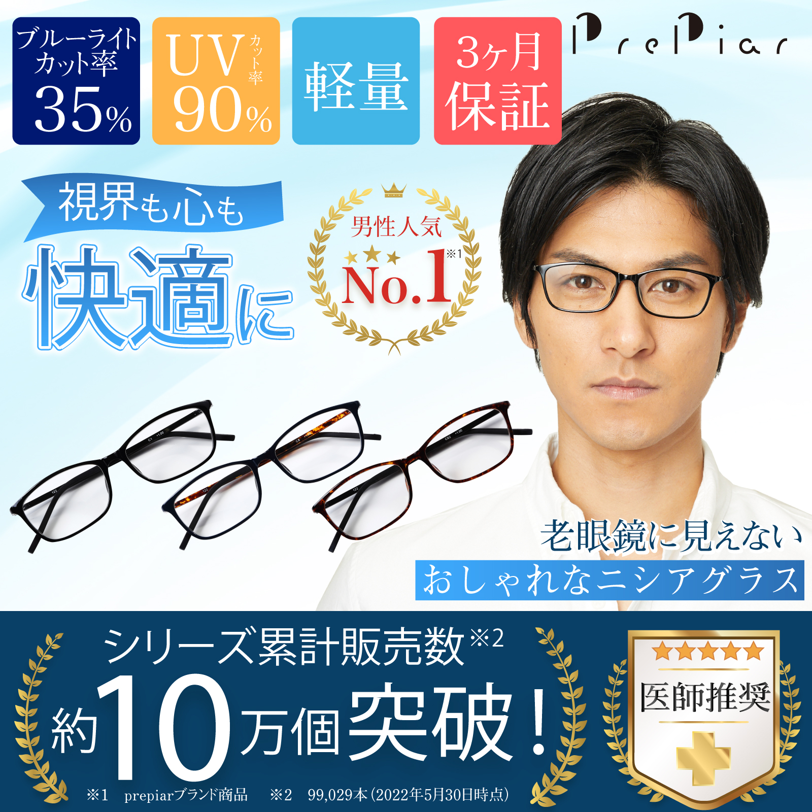 老眼鏡に見えないおしゃれなシニアグラス ブルーライト35%カット スクエア 軽い ブラック ネイビーブラウン デミブラウン